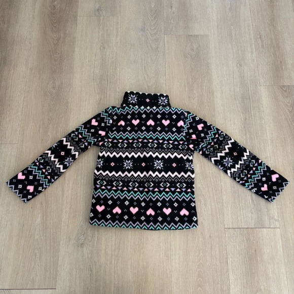 The Childrens Place Kids Girls Pullover Sweater 5 6 Fleece Black Pink Patterned - Picture 2 of 12